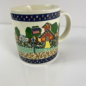 Vintage Otagiri Japan‎ mug house & American flag for tea or coffee